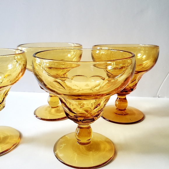 VTG Amber Glass Faceted Pedestal Glass Dessert Servers 4pcs MCM Retro Regency - Picture 3 of 6